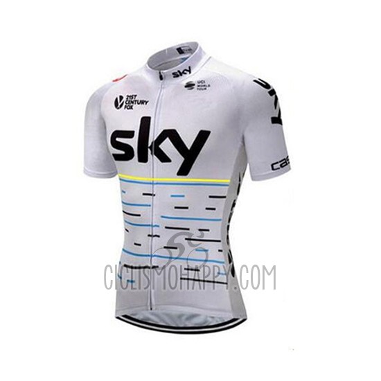 Sky Cycling Jersey Bib Short 2018 Short Sleeve White and Yellow